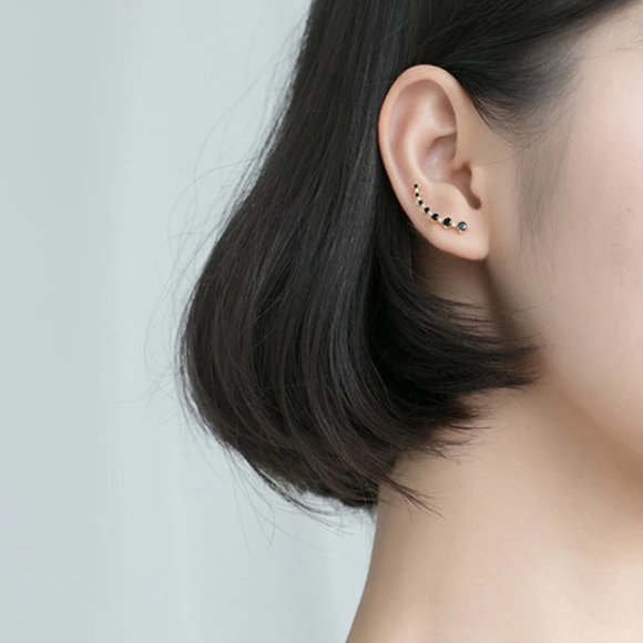 14K Gold Black Zirconia Stone earrings - Picture 6 of 11